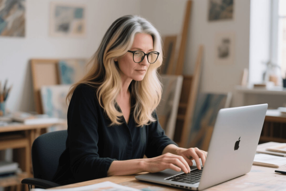 Artist placing print order online