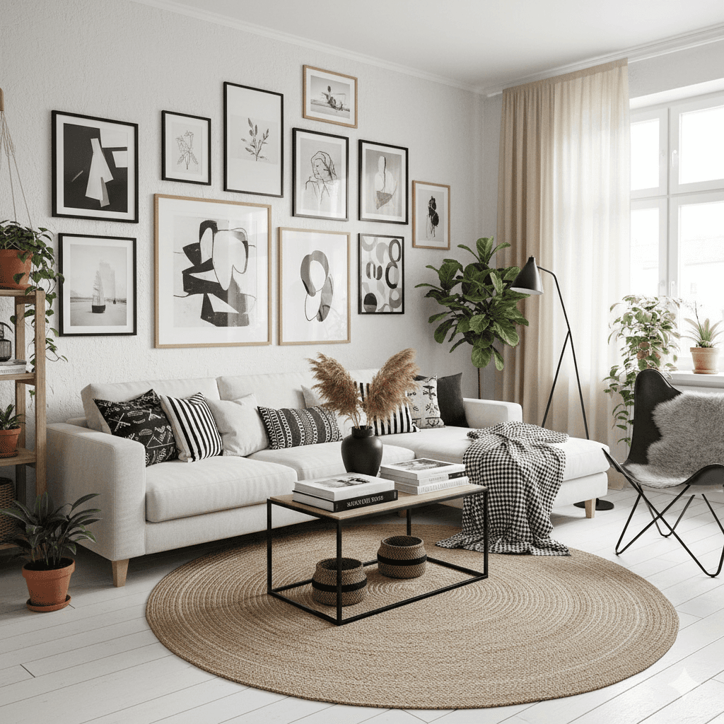 Curated gallery wall with framed prints