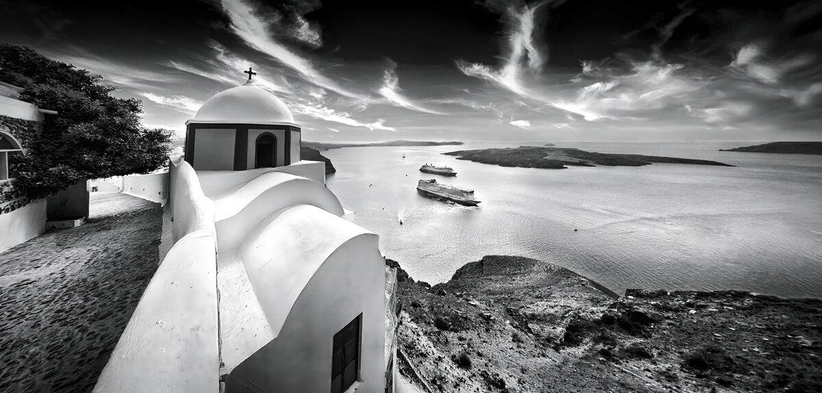 Panoramic Caldera View with Cycladic Church