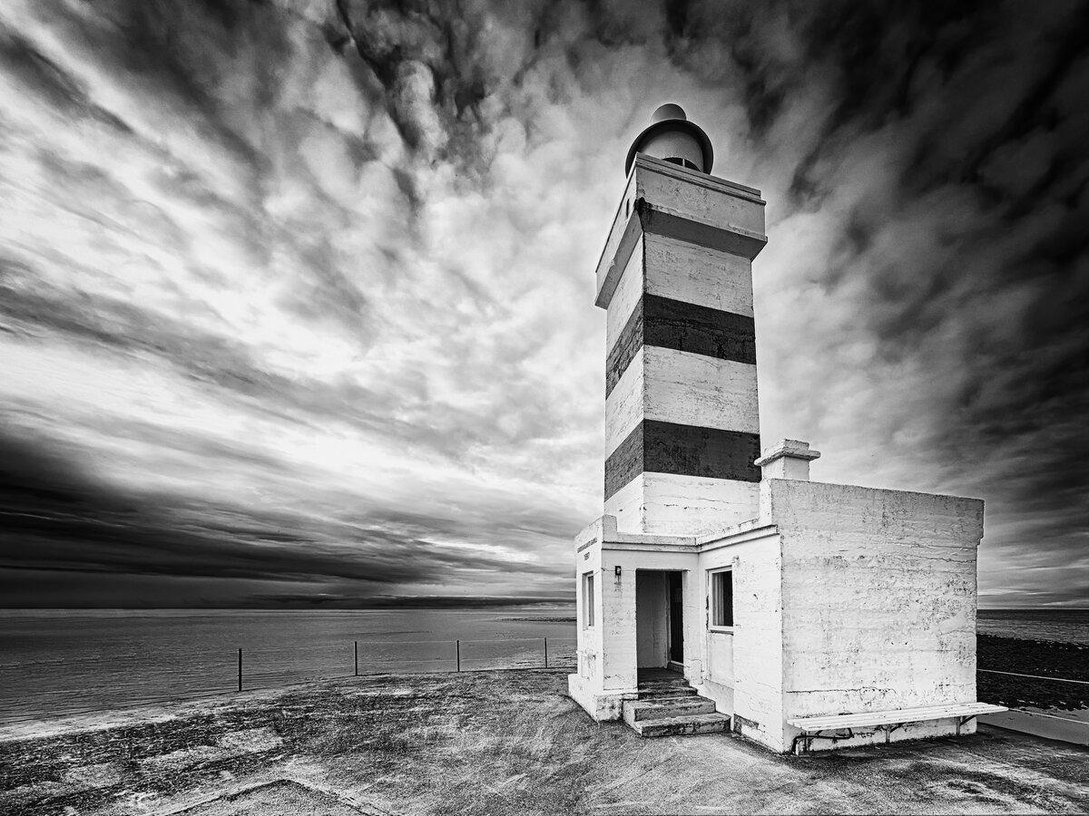 Black and White Coastline & Old Gardur Lighthouse