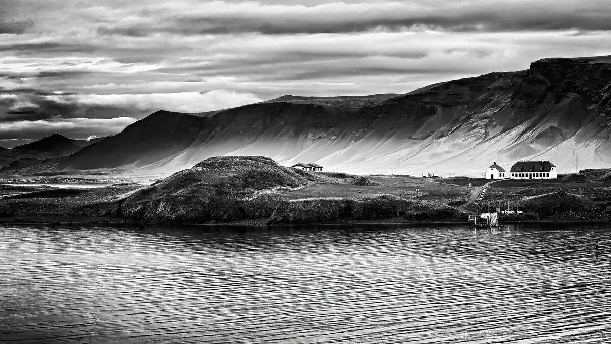 Silver & Basalt: Videy Island Below Mount Esja