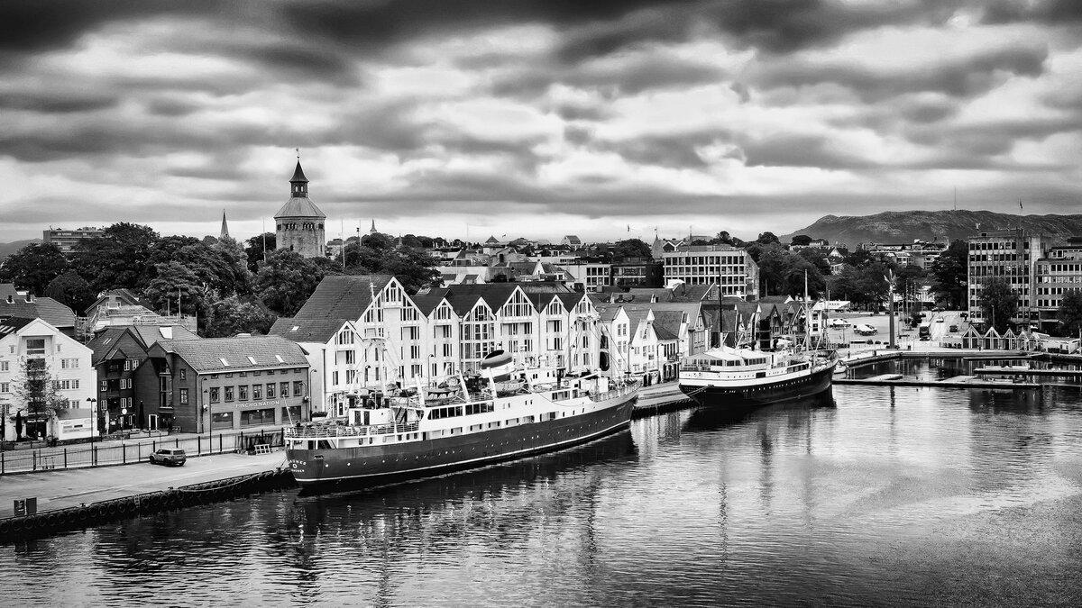 Dramatic Black and White View of Stavanger Harbor
