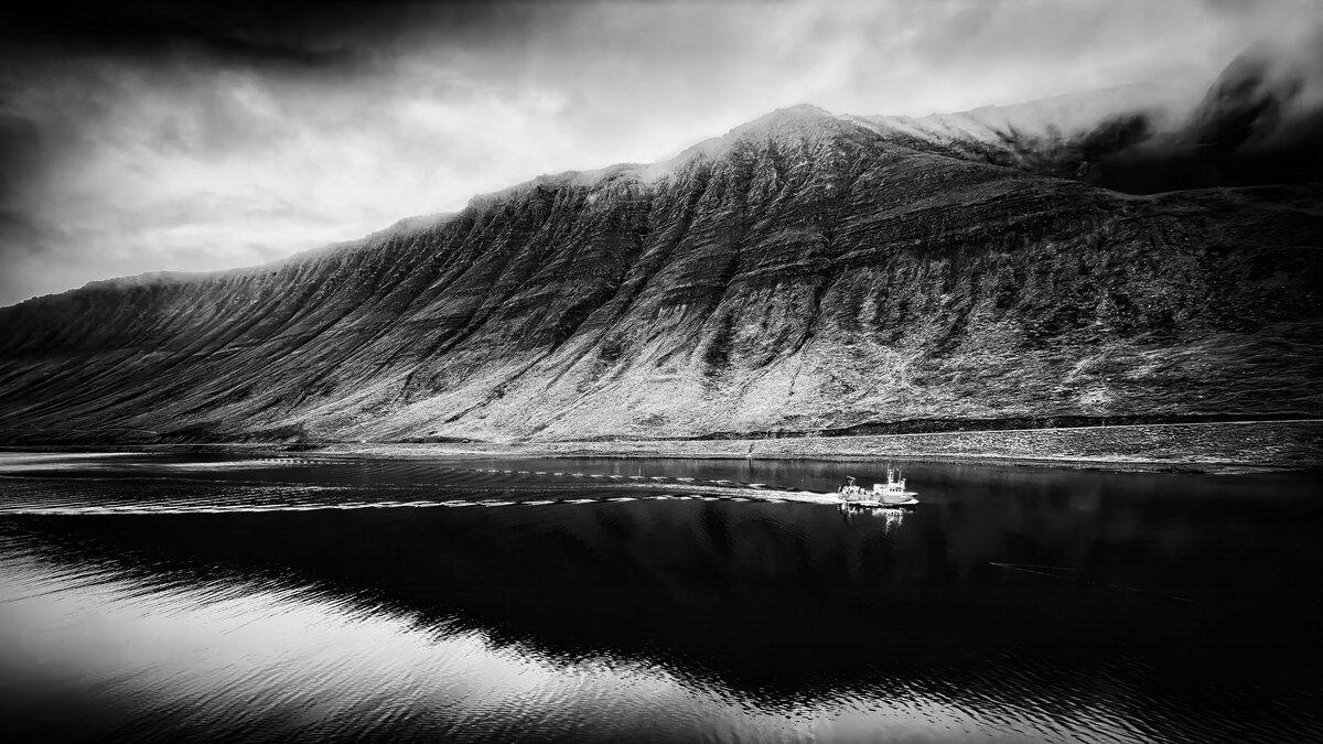 Silver & Basalt: Fishing Boat at Icelandic Fjords