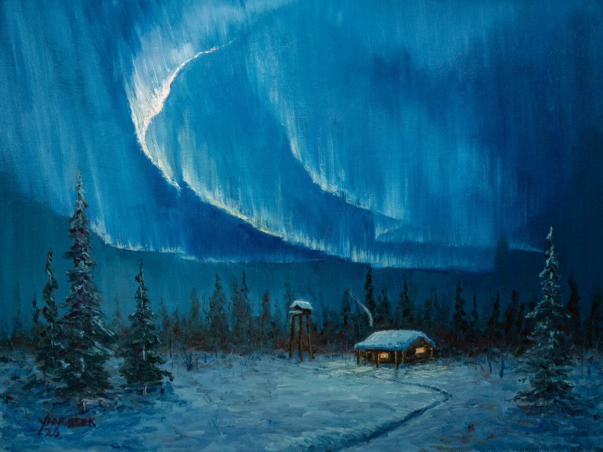 Cabin Under Aurora