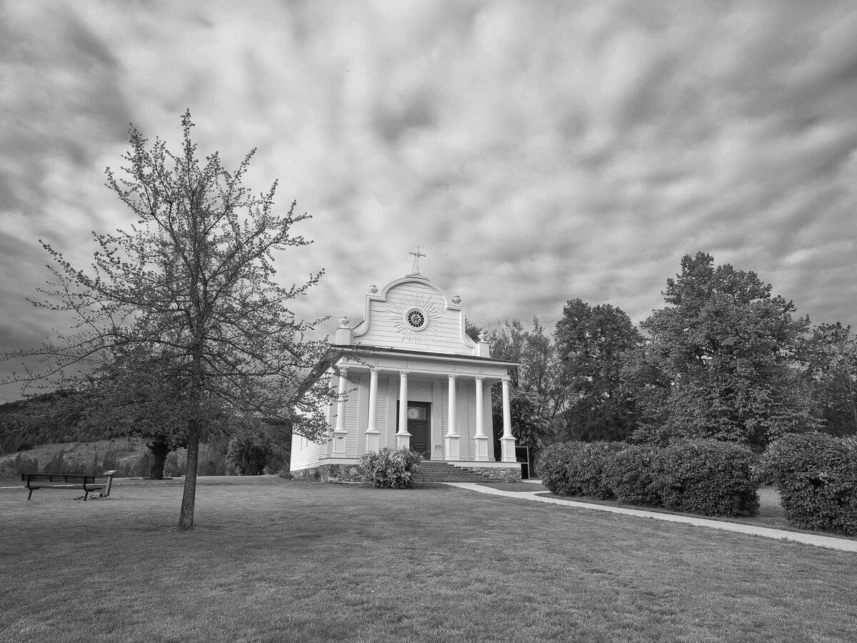 A landscape photo of the Cataldo Mission
