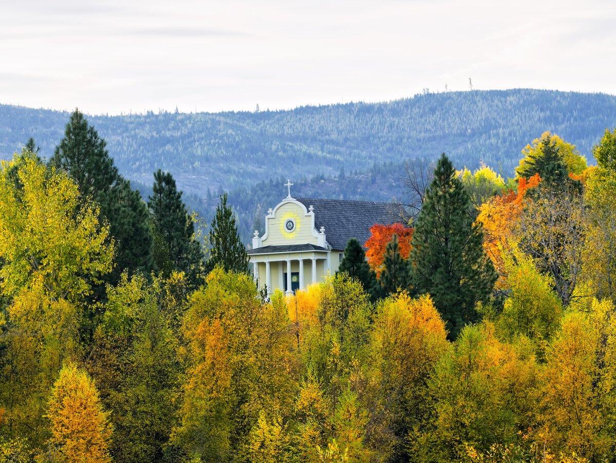 Historic Cataldo Mission in autumn