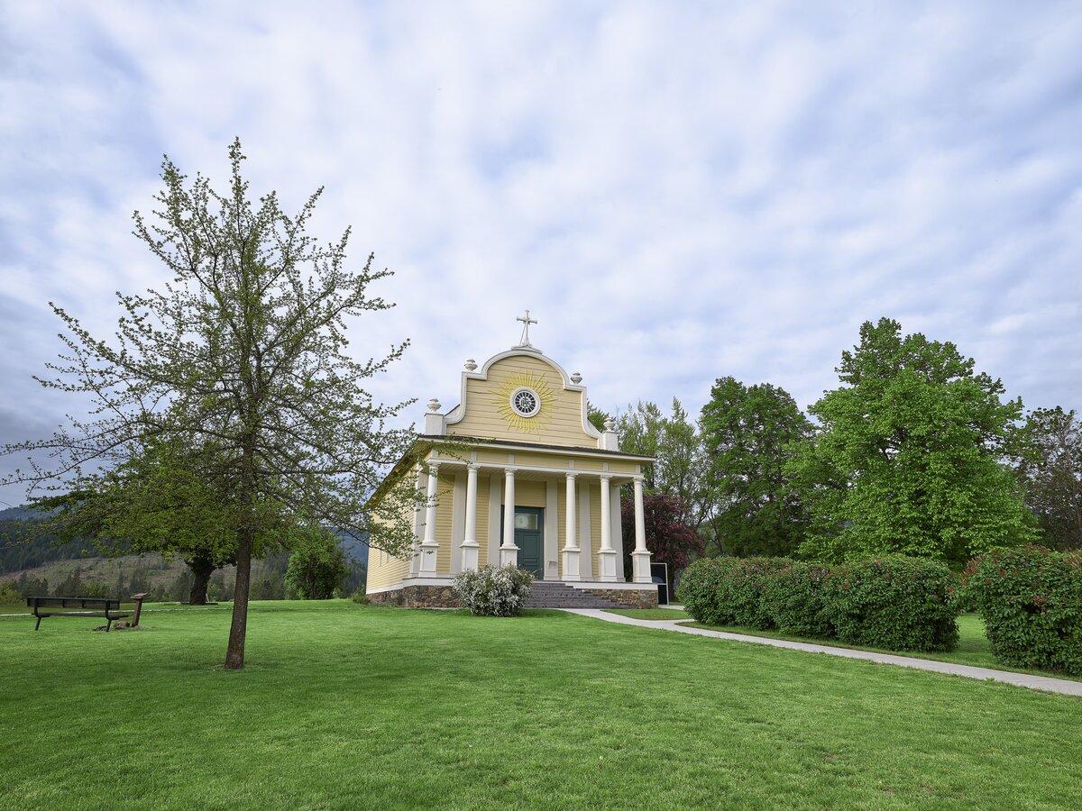A landscape photo of the Cataldo Mission