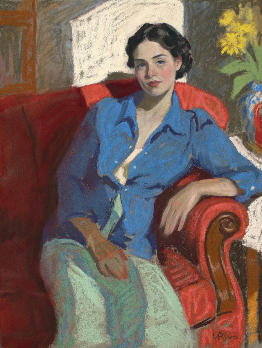 Woman on a Red Sofa