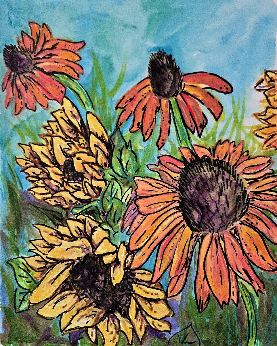 Coneflowers and Sunflowers