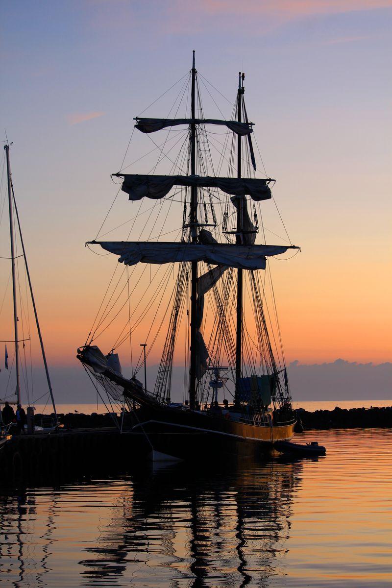Silhouetted Sunset Tall Ship