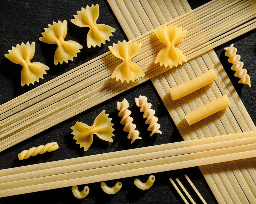Flatlay of dried pasta