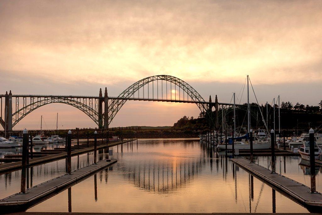 Newport, Oregon bridge at sunset