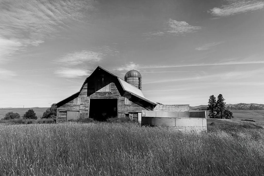 Barn and silo on a clear day in north Idaho
