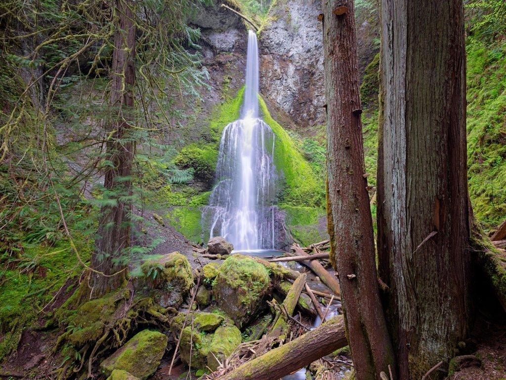 The scenic Marymere falls in Washington
