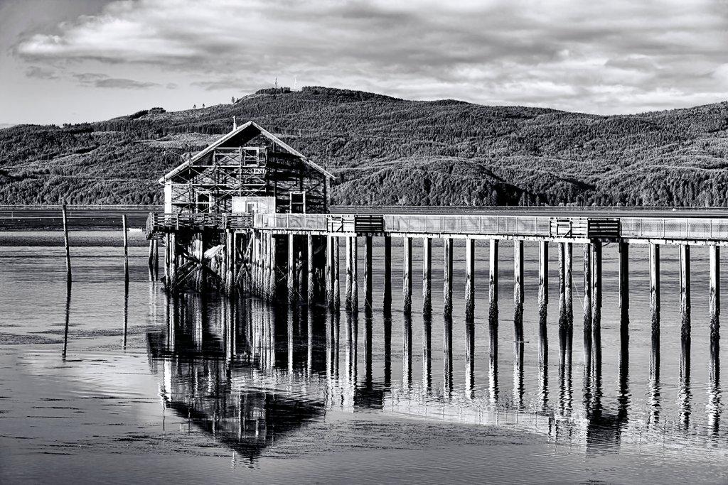 Black and white of historic Pier in Oregon