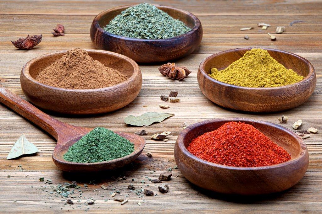 Various spices in bowls