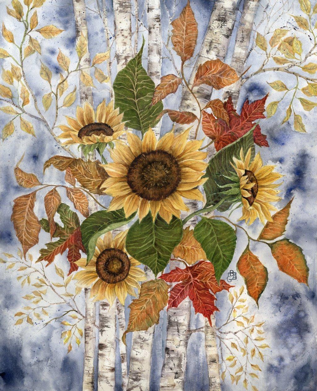 sunflower birch arrangement