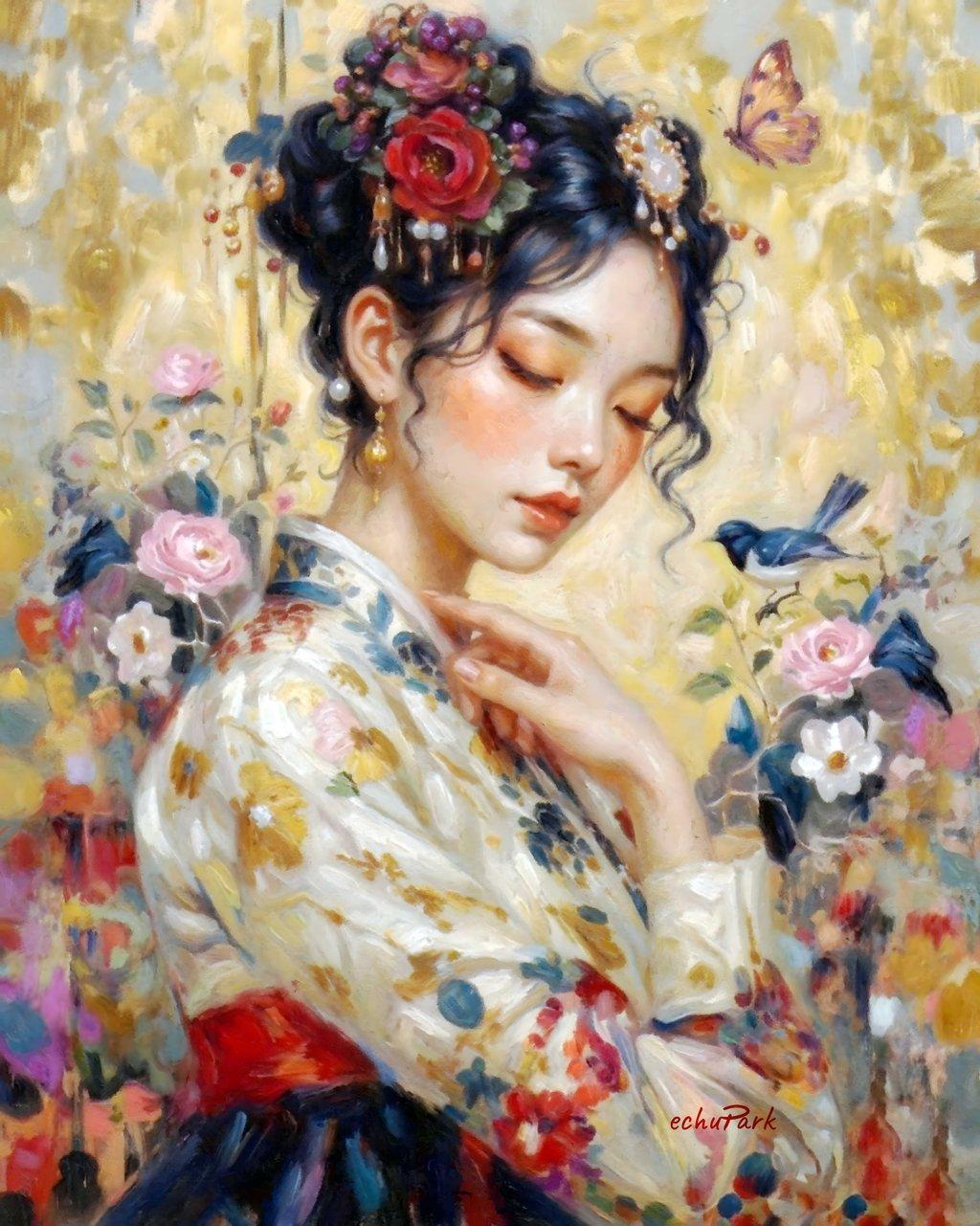 Elegant Korean Woman in Hanbok Wall Art gd01-rn