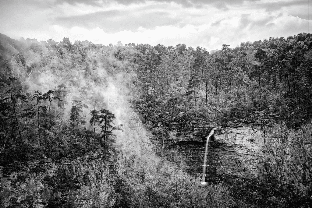 Ethereal Descent: Grace High Falls in Monochrome