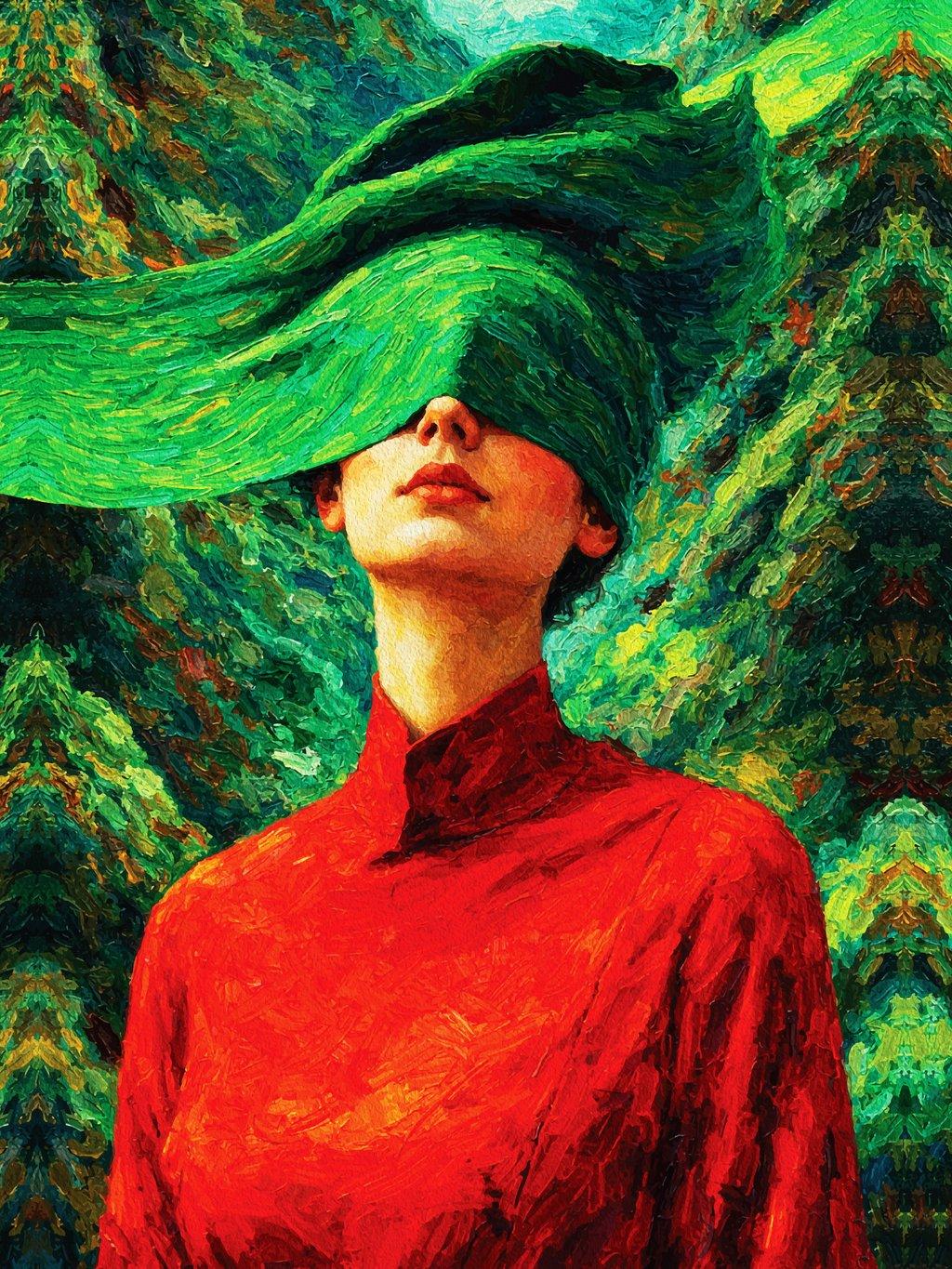 Mindfulness Blindfolded Woman Nature Impasto
