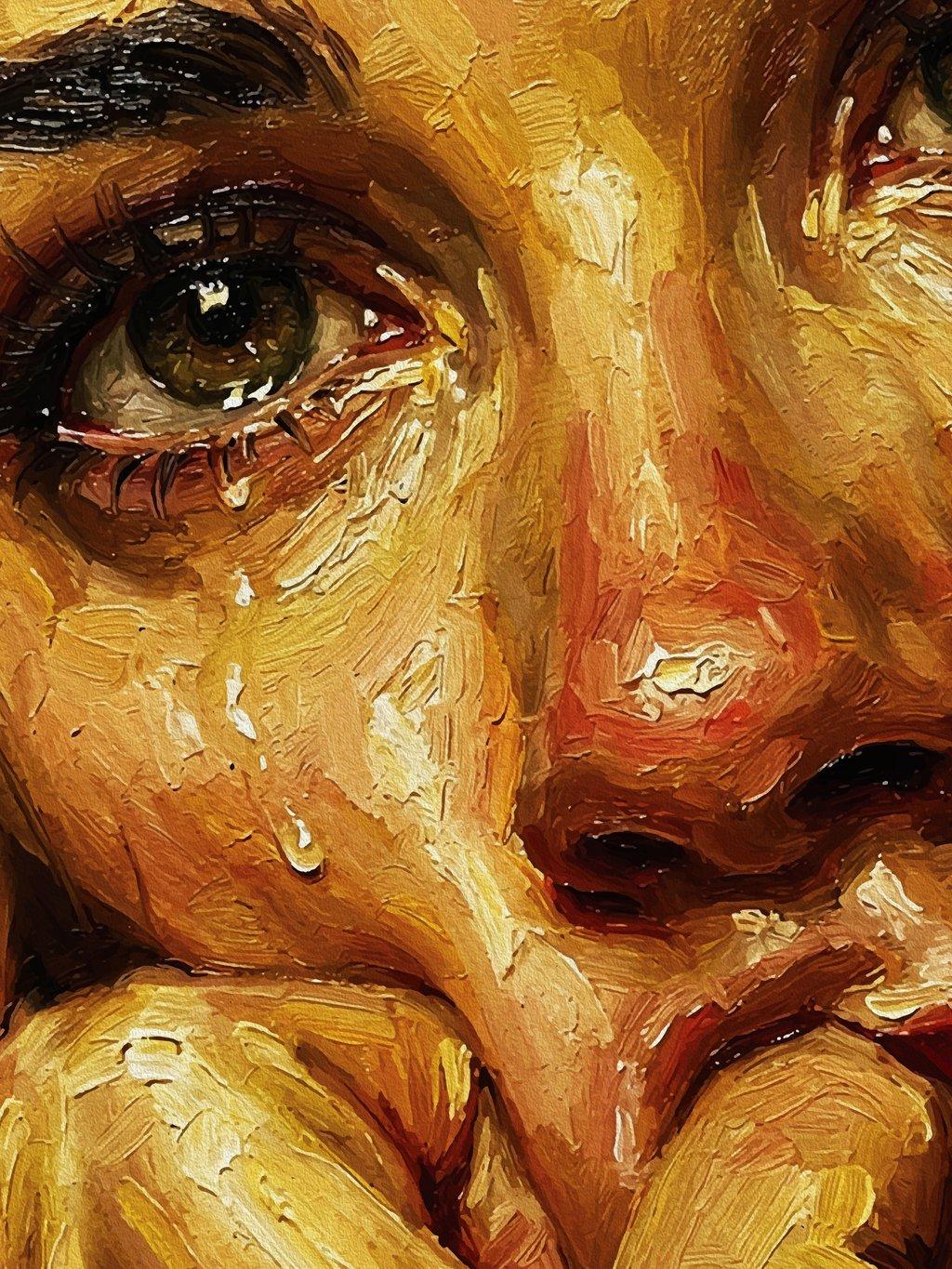 Crying Portrait Oil Painting — Textured Emotional