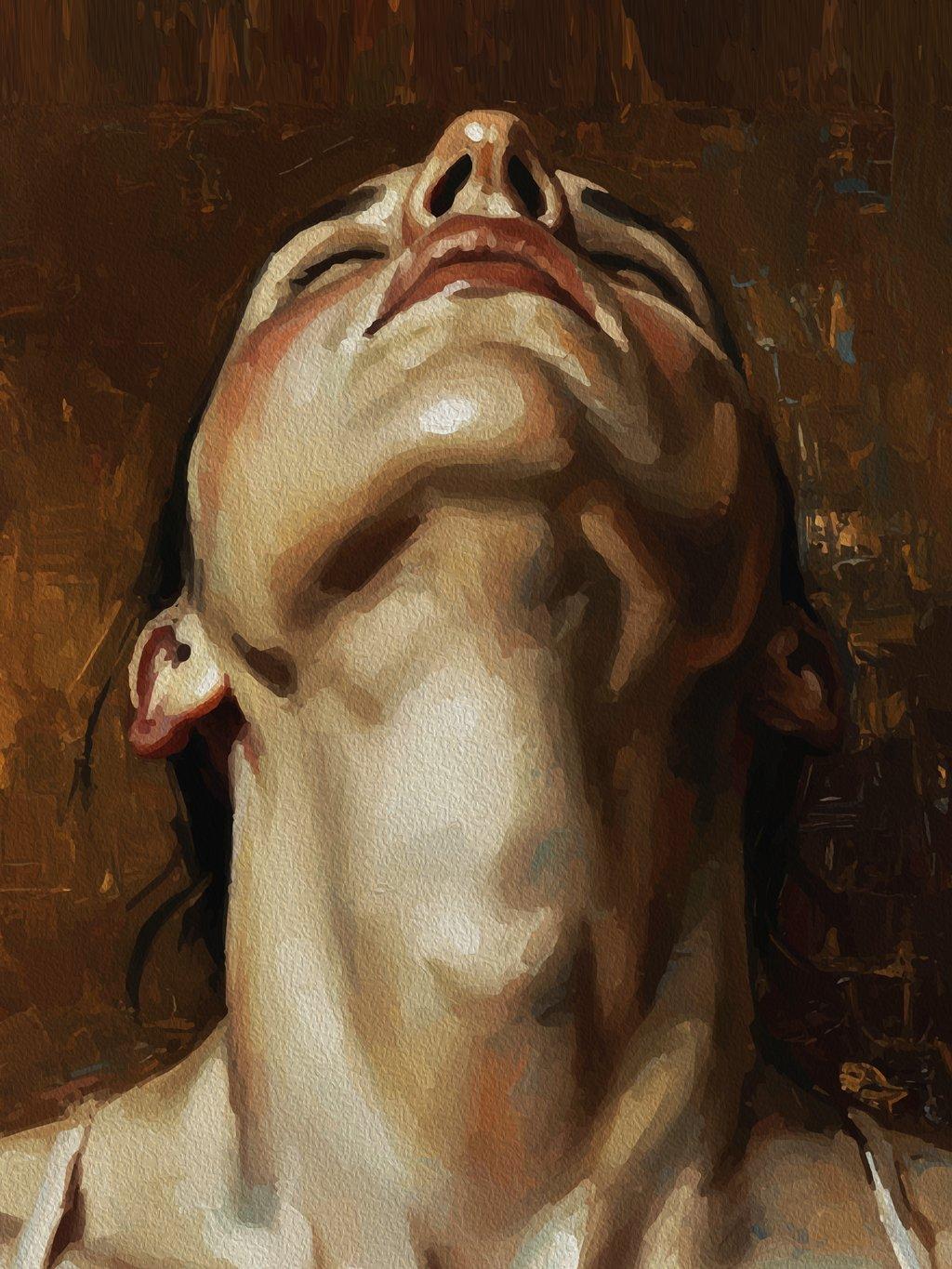 Peaceful Serenity Woman Head Back Impasto Fine Art