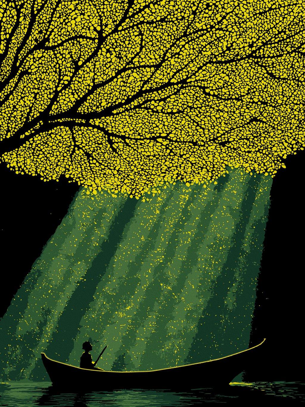 Dramatic Fisherman Under Giant Tree Canopy