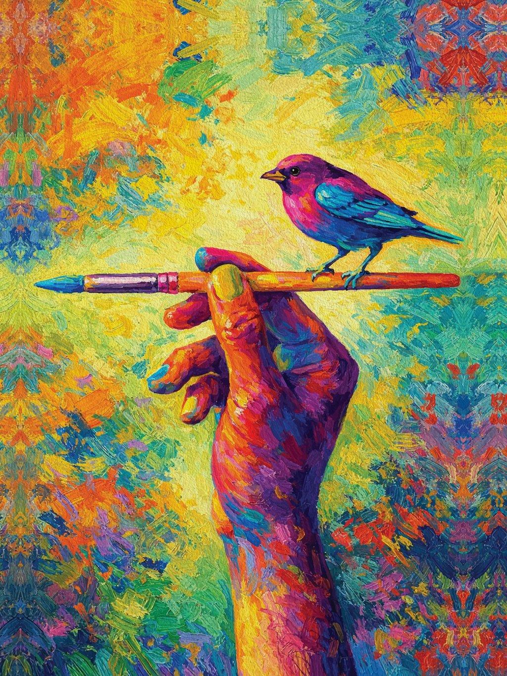 Artistic Inspiration Paintbrush Bird Vibrant