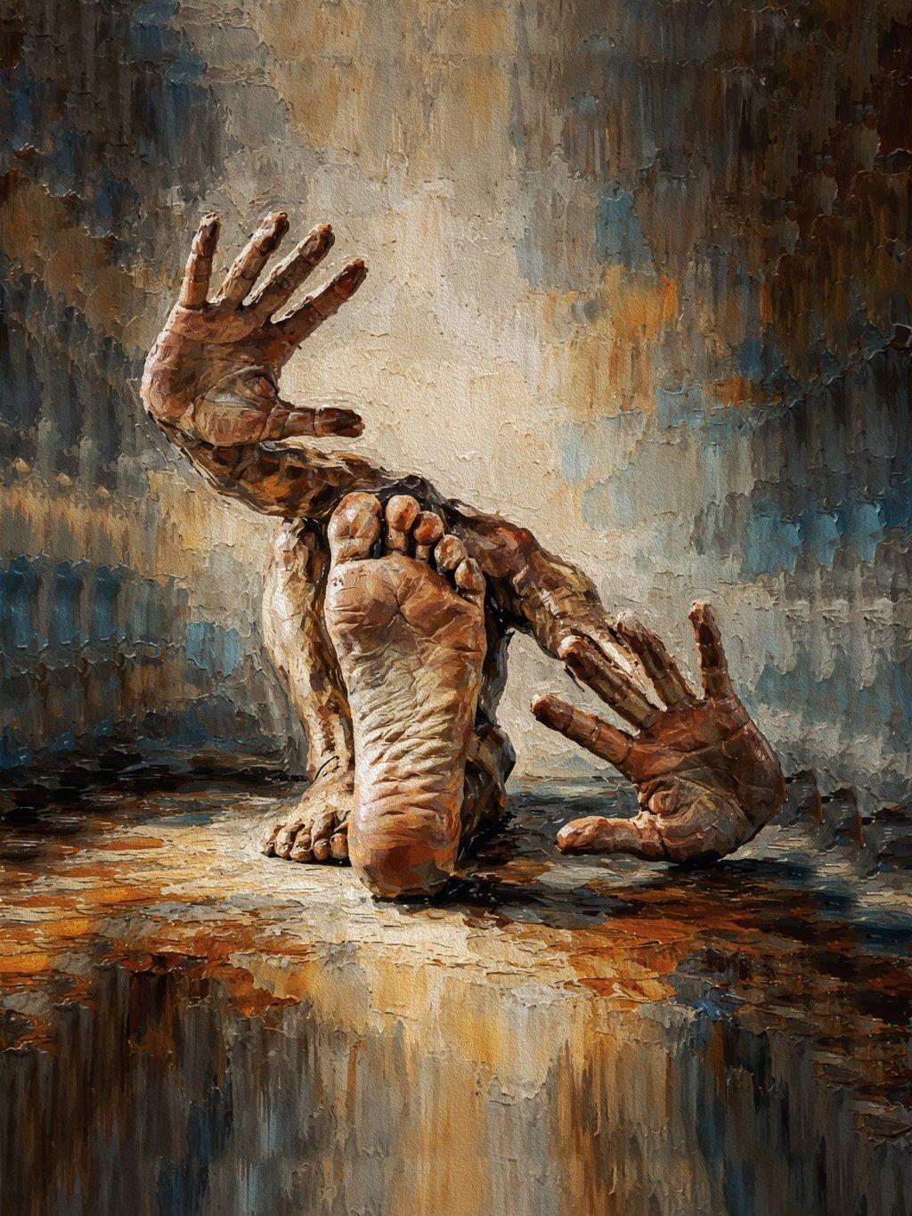 Mysterious Hands Feet Crawling Surreal Impasto