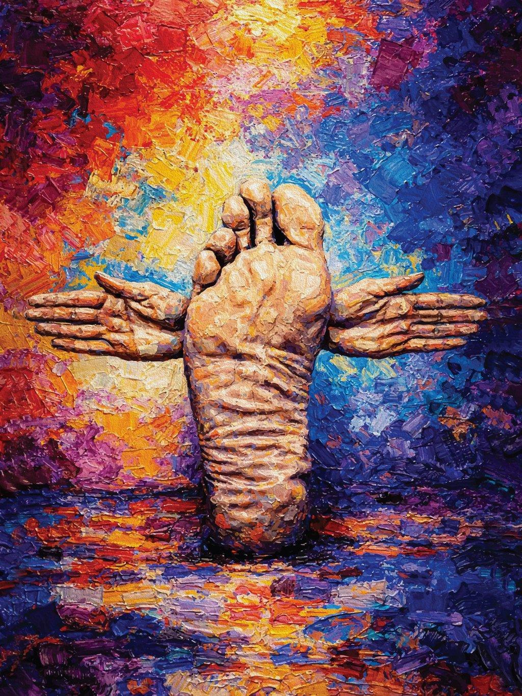 Energetic Foot Arms Outstretched Vibrant Abstract