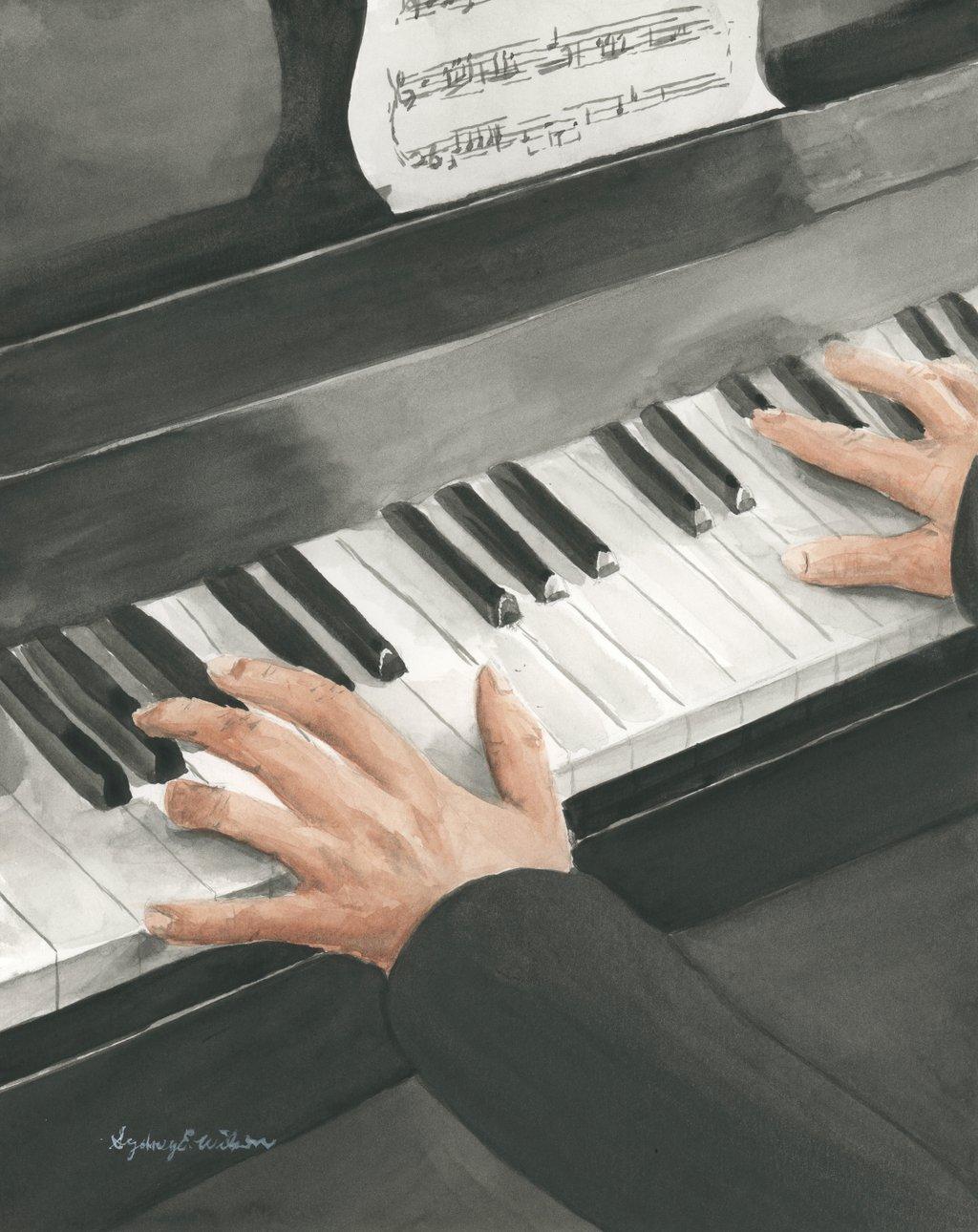 Hands Playing Piano Side View